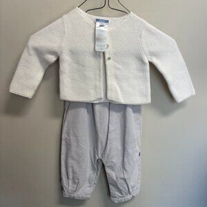 JACADI Lavender Baby Girl Overalls with white Sweater 12 Months